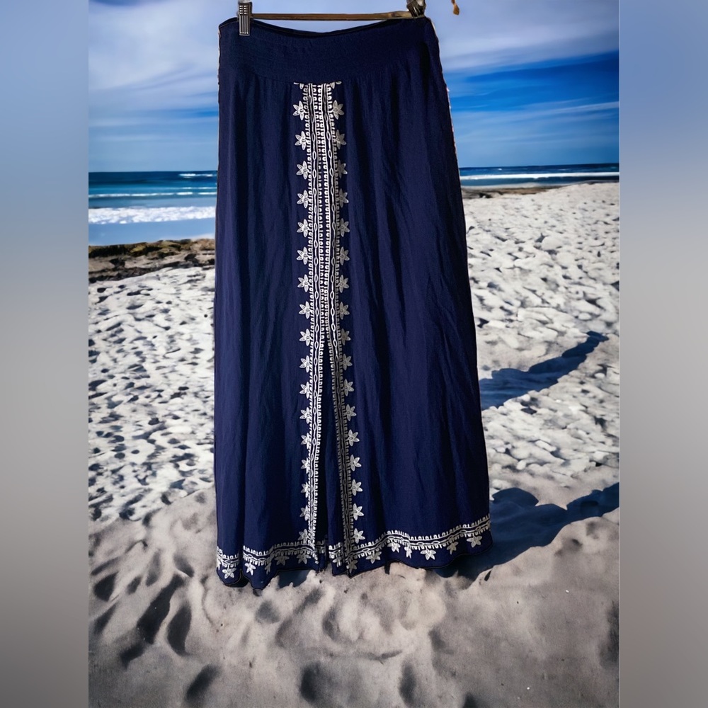 Soft Surroundings Alessa Embroidered Maxi Gauze Skirt Patriot Blue/white. Sz.XS‎